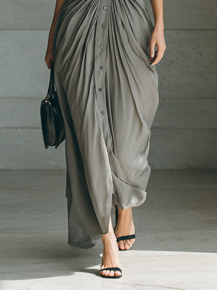 Fabiola | Πλισέ Μαξι Φόρεμα με Ζώνη