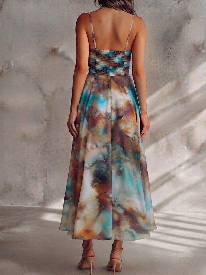 Μάξι Φόρεμα Chiffon με Boho Υδατογραφική Εκτύπωση