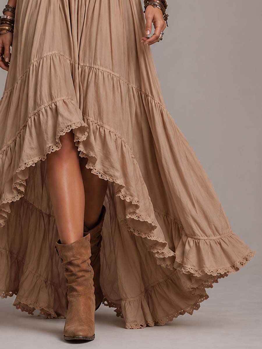 Μακρύ Bohemian Φόρεμα Maxi Από Βαμβάκι Με Δέσιμο Στο Λαιμό