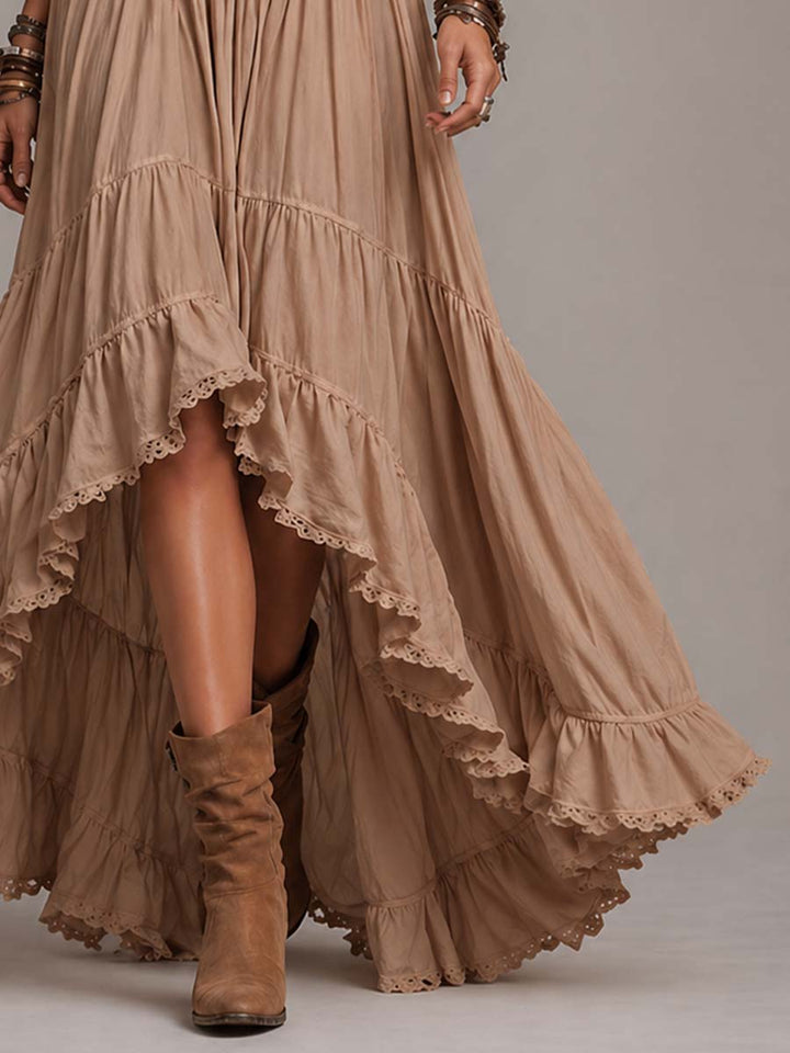 Μακρύ Bohemian Φόρεμα Maxi Από Βαμβάκι Με Δέσιμο Στο Λαιμό