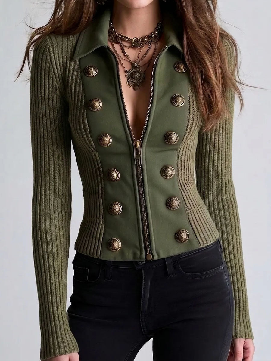 Vintage Στρατιωτικό Πράσινο Μπρούτζινο Διακοσμητικό Κουμπί για Καρντιγκάν