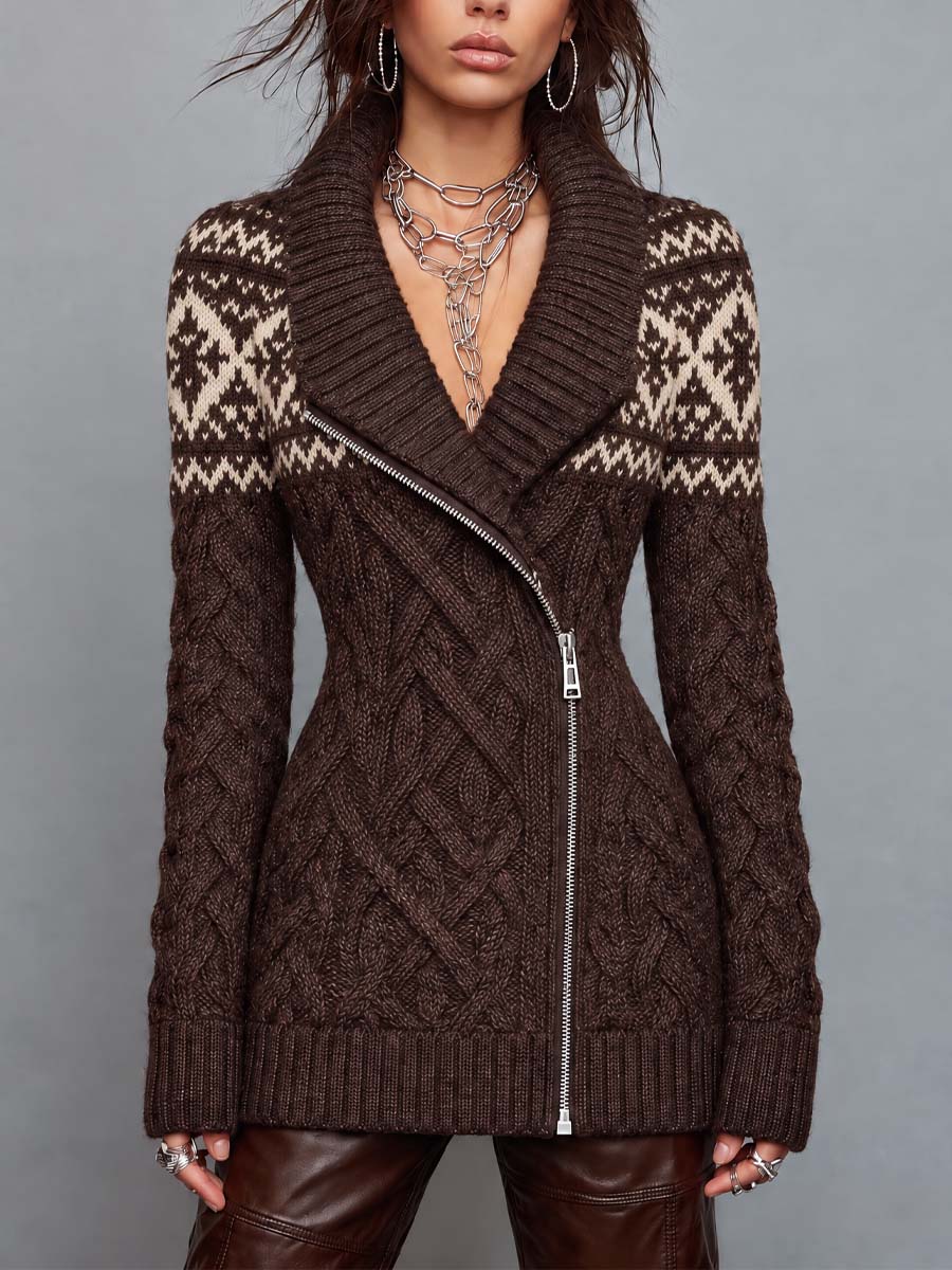 Vintage Fair Isle Quilted Zip-Up Jacket