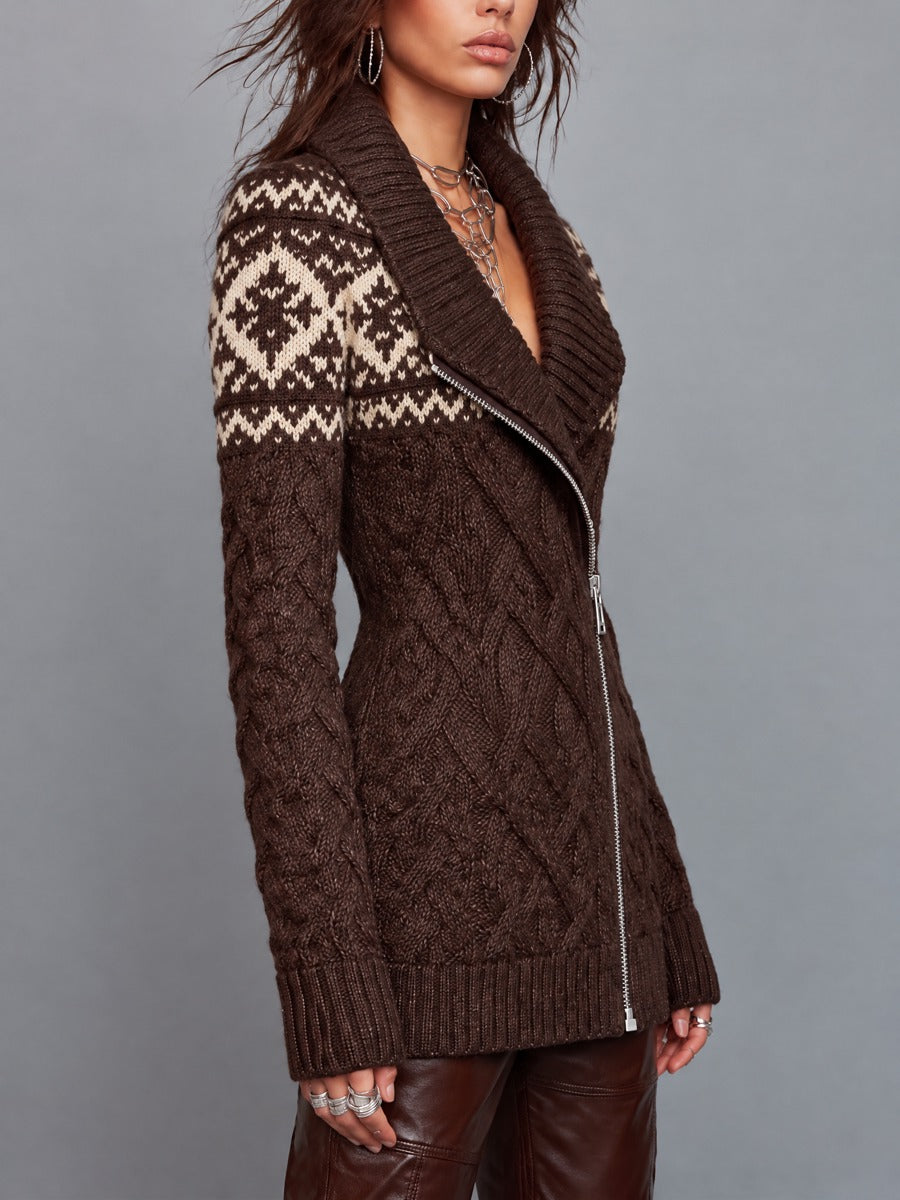 Vintage Fair Isle Quilted Zip-Up Jacket