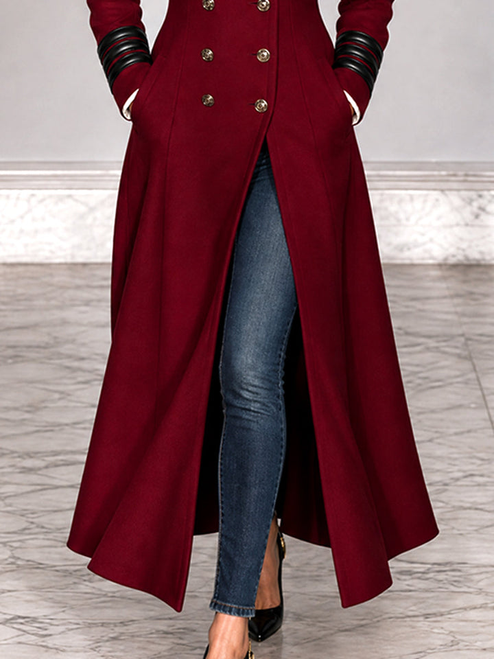 Vintage Burgundy Nomad Double-Breasted Military Duster Jacket
