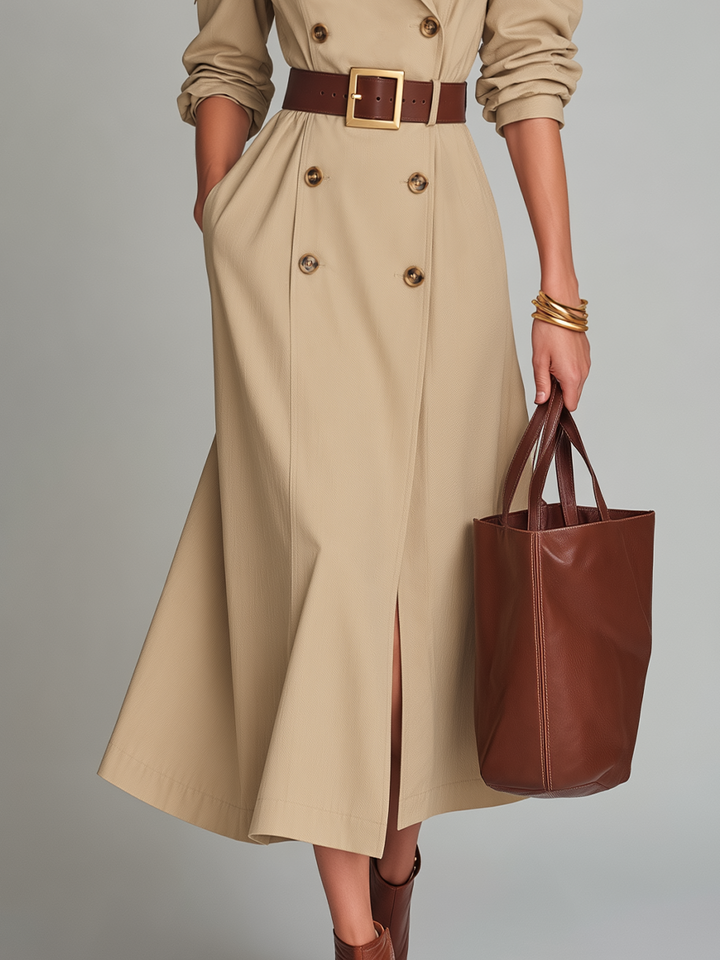 Κομψό Μπεζ Μίντι Φόρεμα Off-Shoulder με Ζώνη