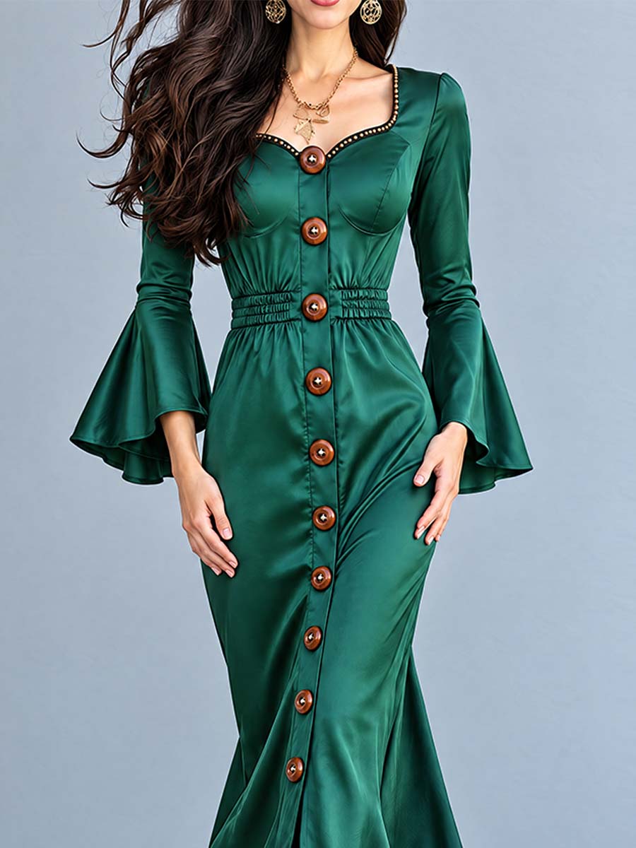Maxi Φόρεμα Emerald Nomad με Κουμπιά