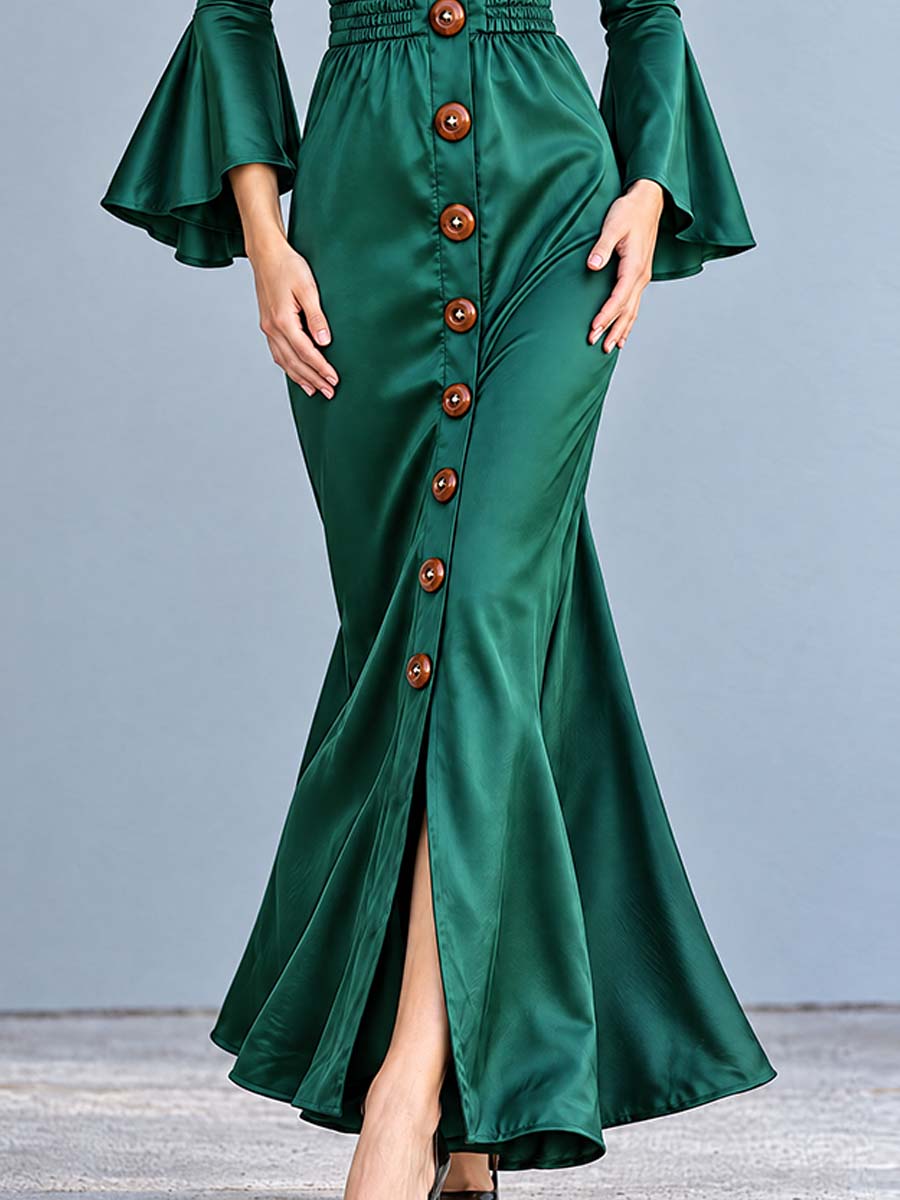 Maxi Φόρεμα Emerald Nomad με Κουμπιά