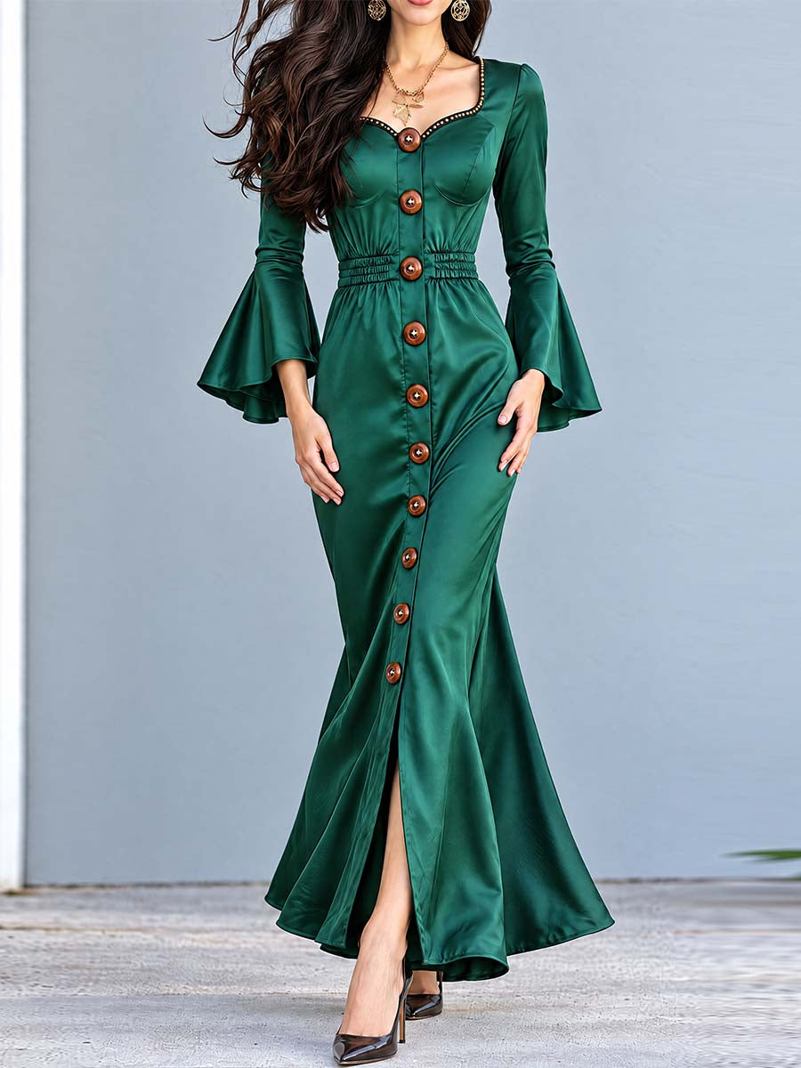 Maxi Φόρεμα Emerald Nomad με Κουμπιά