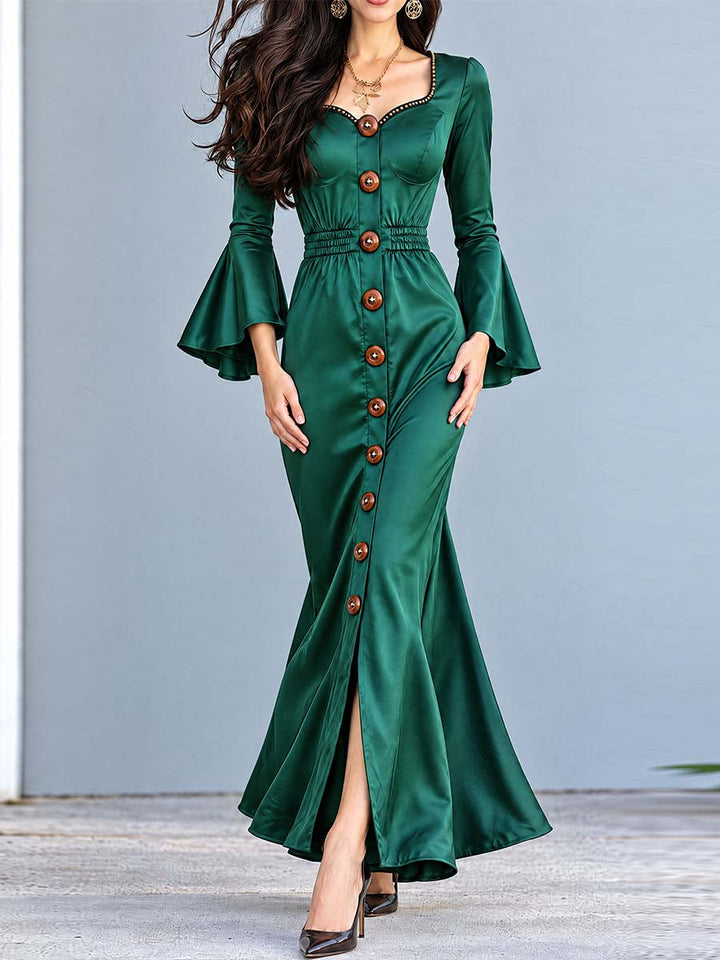 Maxi Φόρεμα Emerald Nomad με Κουμπιά