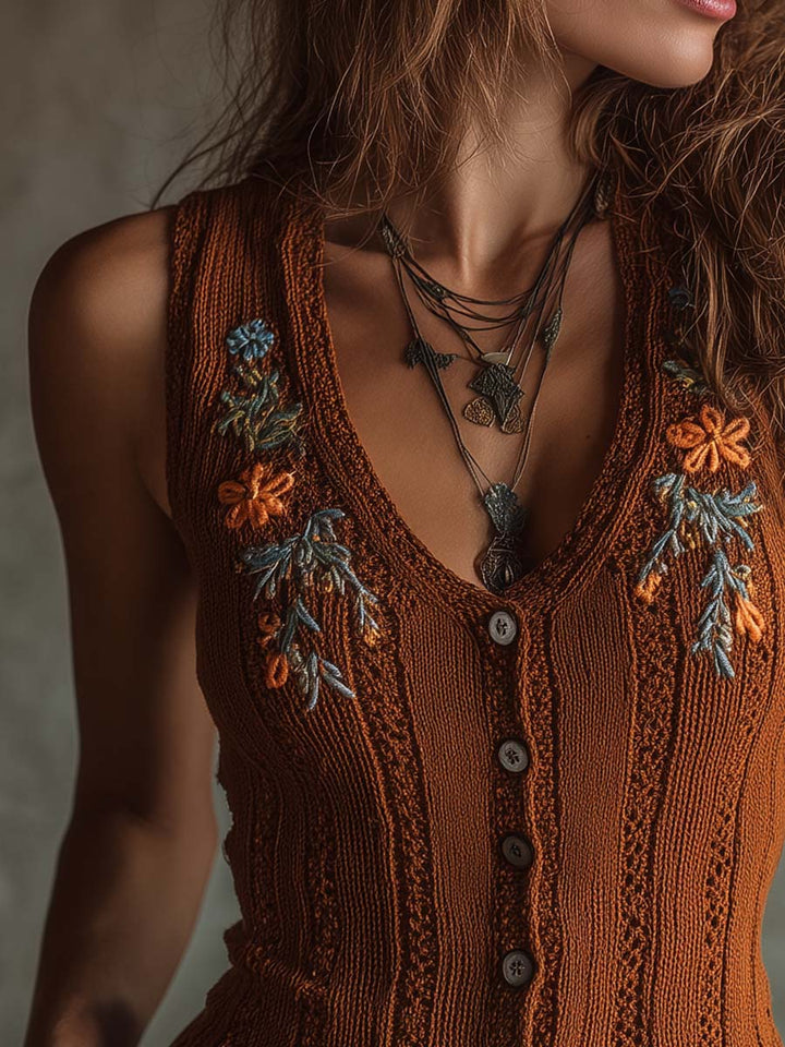 Retro-Inspired Embroidered Knit Vest