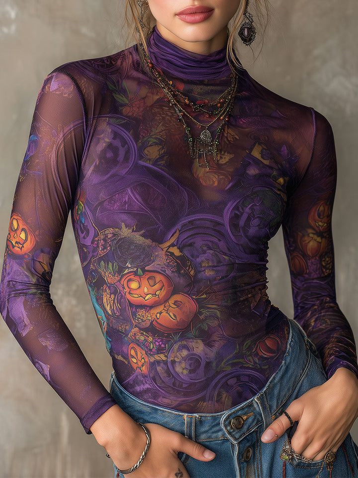 Μπλουζάκι με Μήκος Μανικιού και Χα Halloween Εκτύπωση