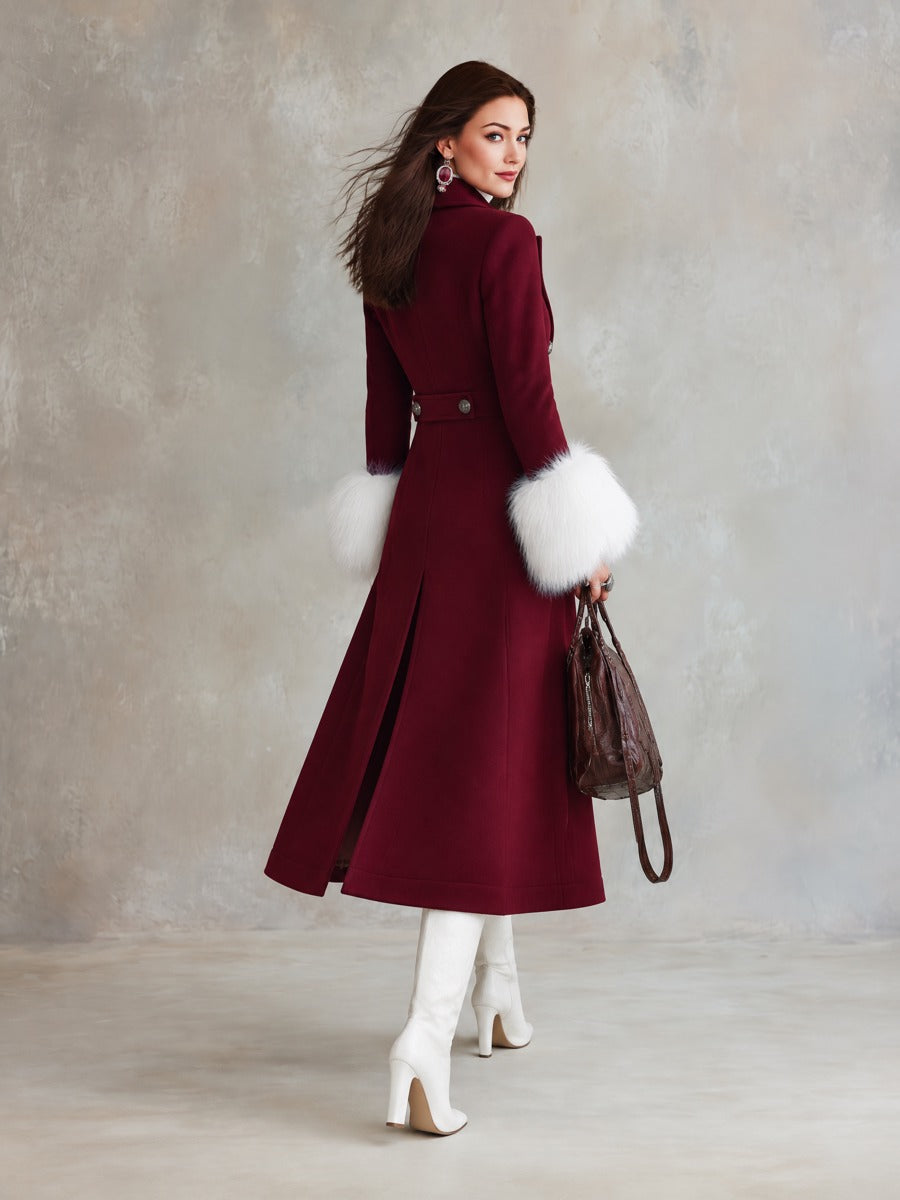 Γυναικείο Μακρύ Παλτό από Μαλλί με Διπλό Κούμπωμα και Ψεύτικες Γούνες - Κομψό Στυλ Τρέντς