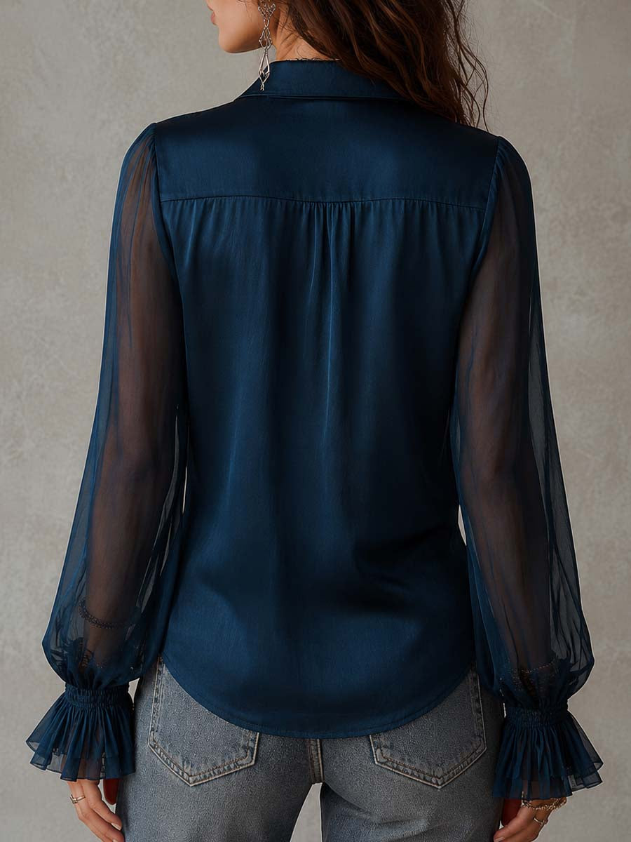 Vintage Tencel Blend Sheer Long Sleeve Shirt with Relaxed Collar