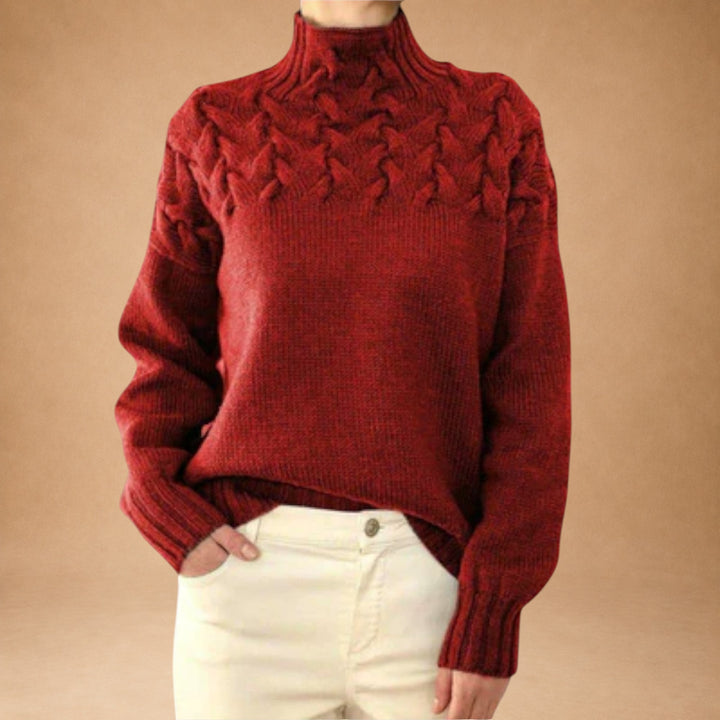 Εύα - Γυναικείο πουλόβερ με λεπτομέρεια πλεξίματος