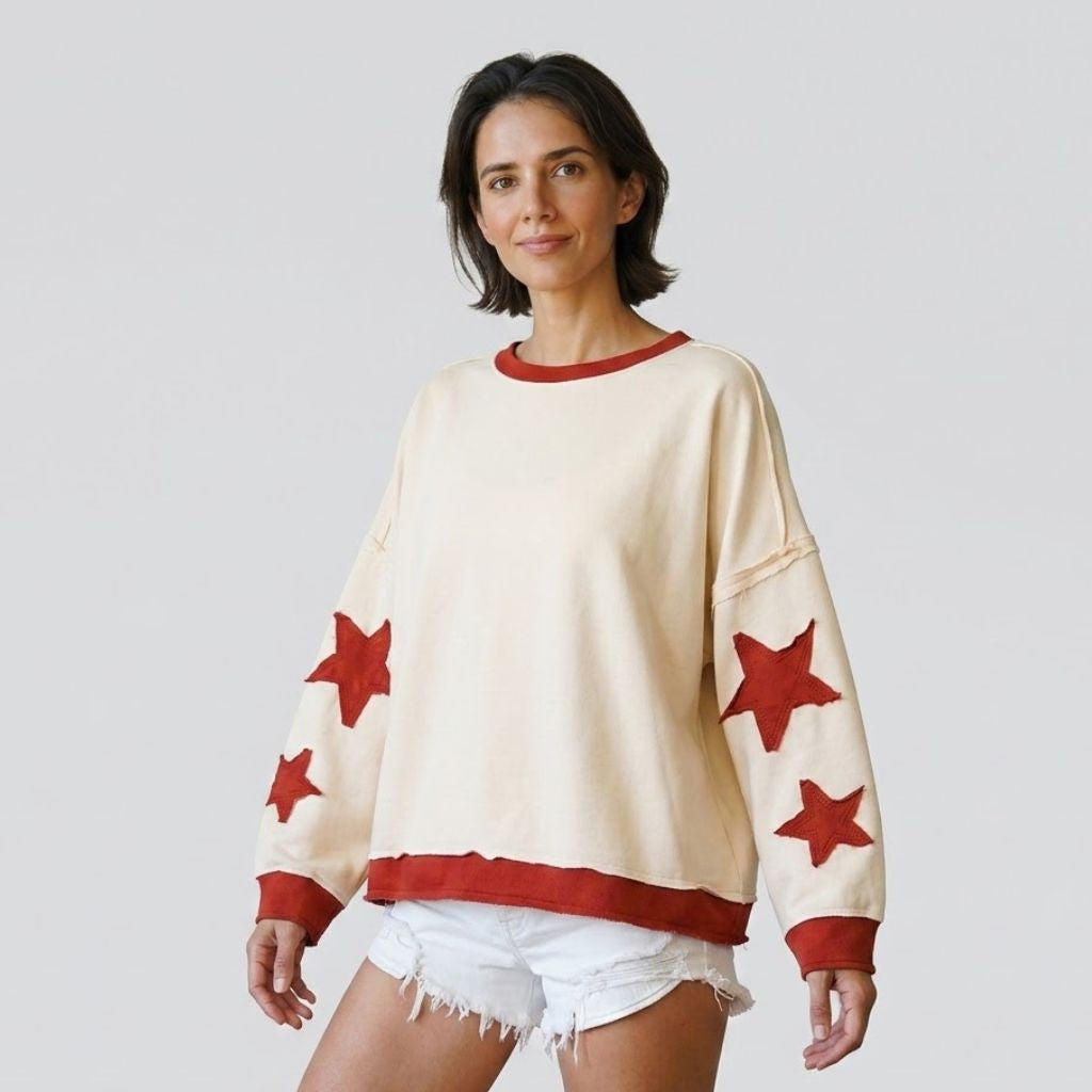 Oversized μπλούζα από βαμβακερό-πολυεστερικό μείγμα με φαρδιά μανίκια