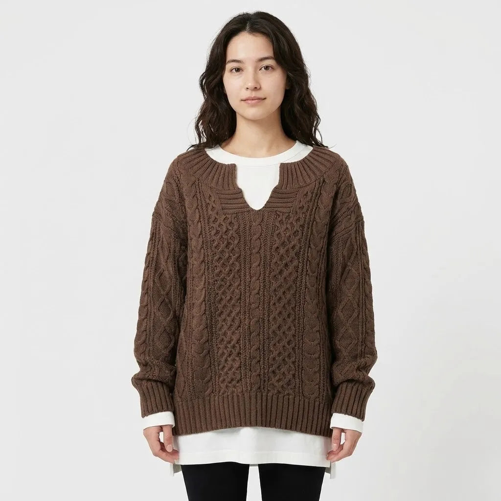Oversize Πλεκτό Σετ με Σχέδιο Κοτσίδας