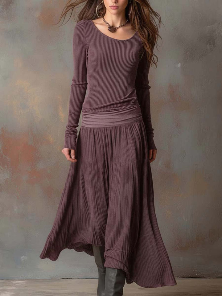 Charcoal Gray Vintage Ribbed Knit Maxi Dress
