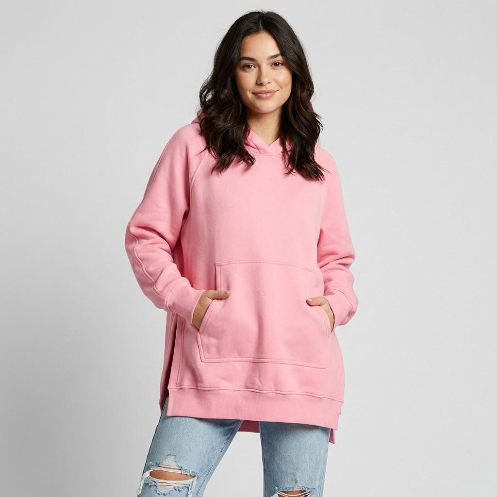 Μακρύ oversized φούτερ με κουκούλα και πλευρικές σχισμές