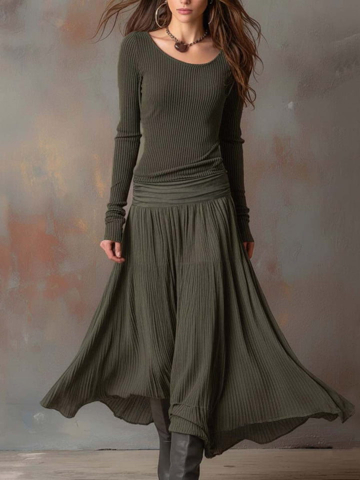 Charcoal Gray Vintage Ribbed Knit Maxi Dress