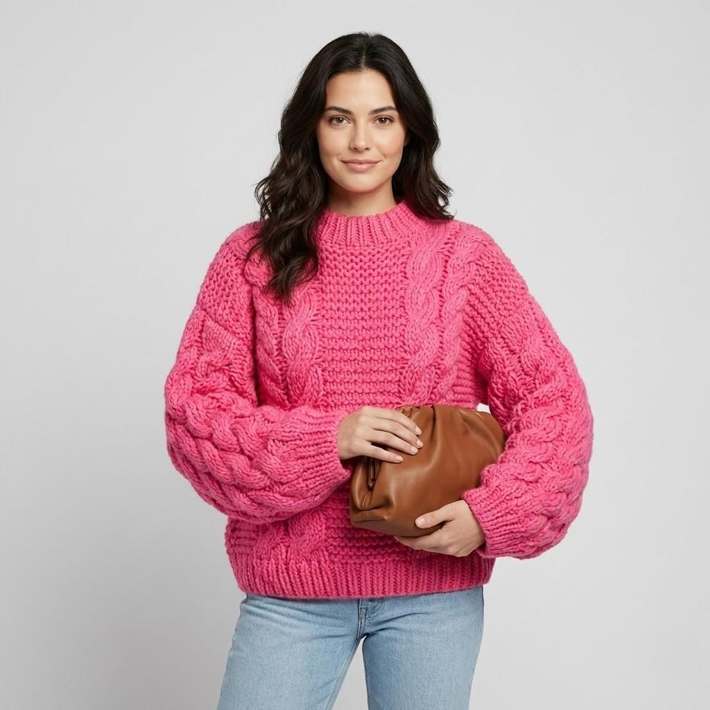 Oversized Πλεκτό Πουλόβερ με Σχέδιο Πλεξούδας