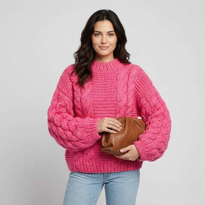 Oversized Πλεκτό Πουλόβερ με Σχέδιο Πλεξούδας