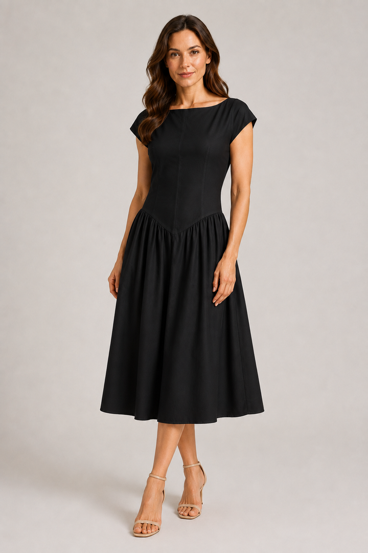 Želmíra | A-Line Midi Dress with Bateau Neckline