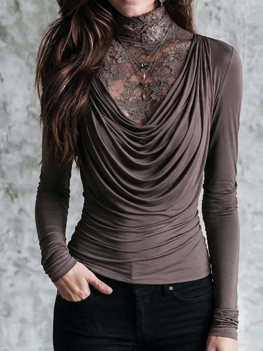 Μποέ Τοπ Μακρύ Μανίκι με Δαντελένιες Λεπτομέρειες