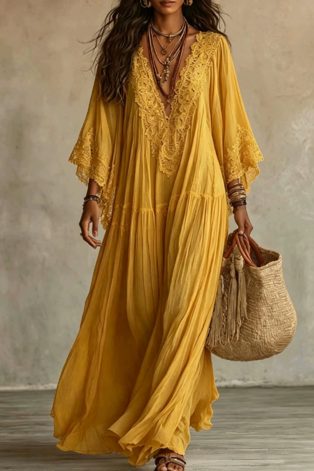 Teodóra | Maxi Dress with Bat Sleeves