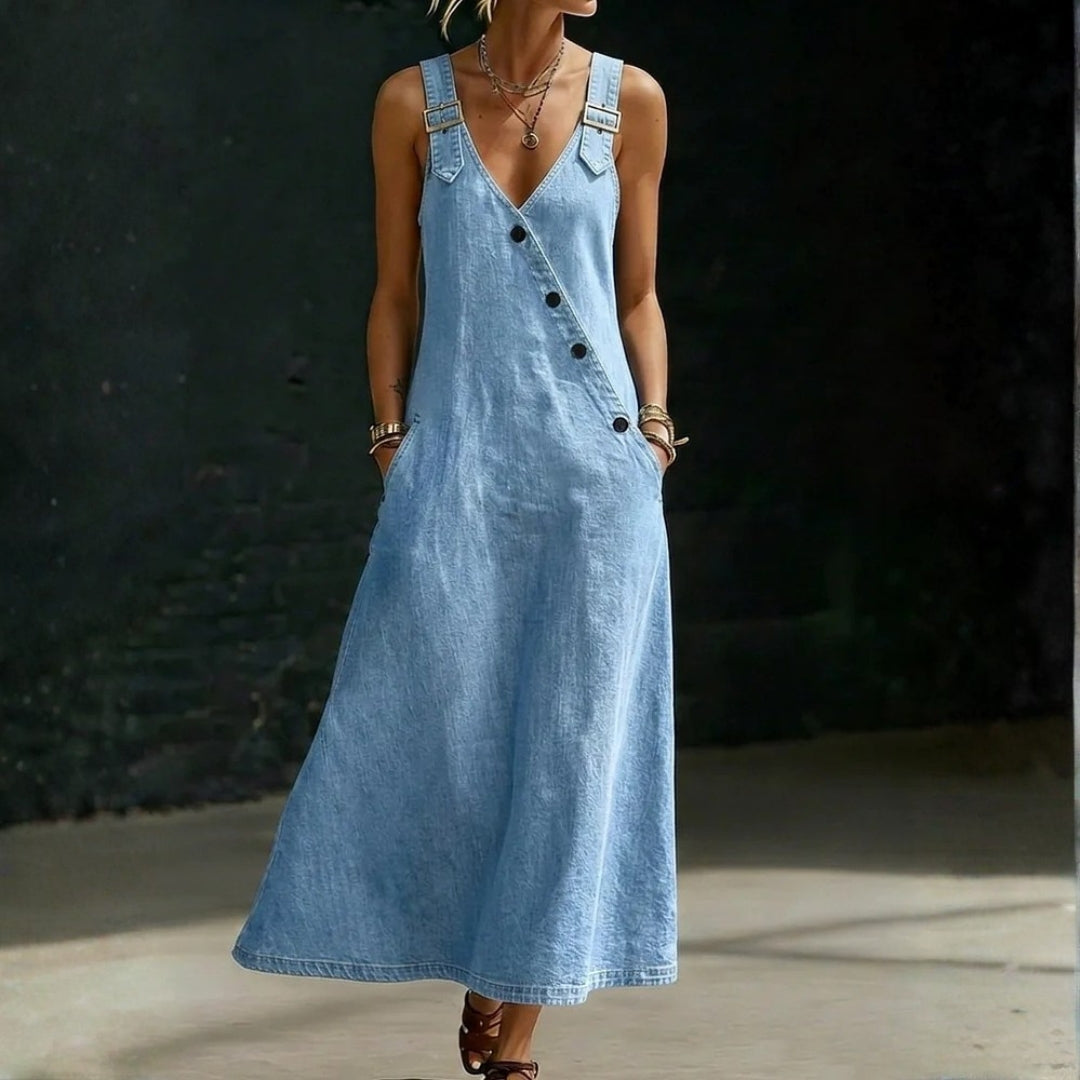 Βέρα - Μακρύ Φόρεμα Denim με Κουμπιά