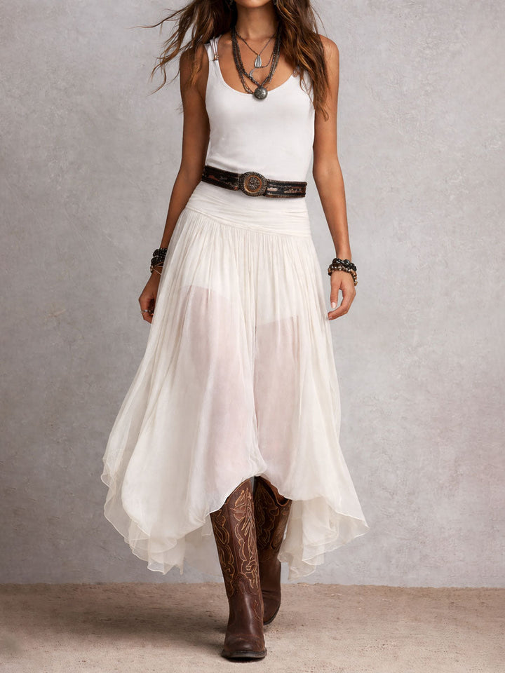 Μαύρο Boho Western Μακρύ Φόρεμα με Διαφανή Φούστα