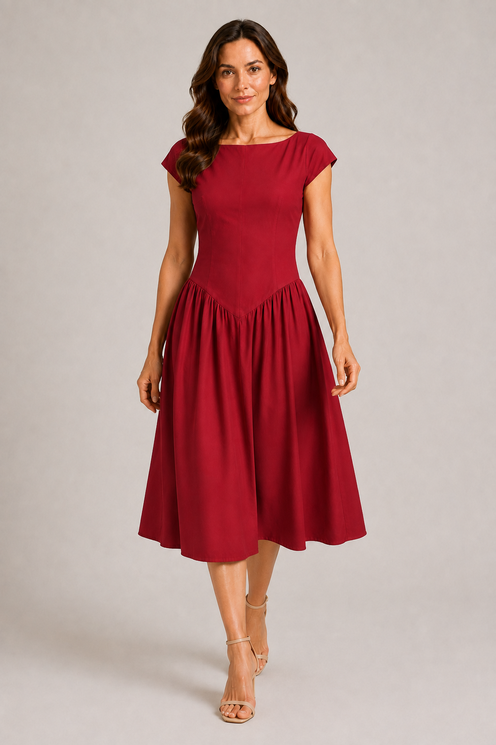 Želmíra | A-Line Midi Dress with Bateau Neckline
