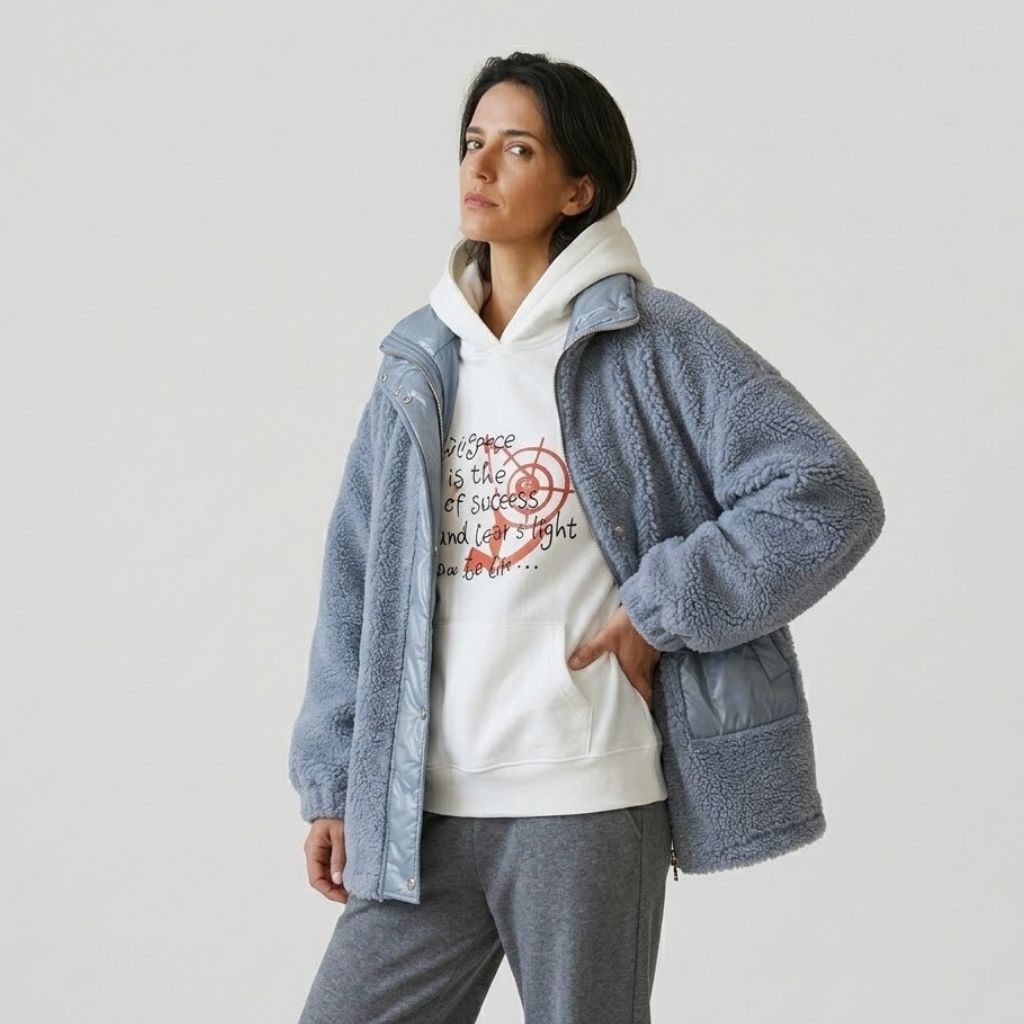Εξαιρετικά Άνετο Oversize Teddy Παλτό από Πολυεστέρα με Μπροστινό Κλείσιμο και Ευρύχωρες Τσέπες