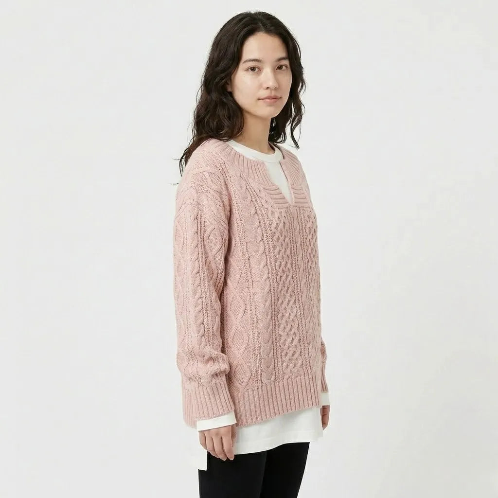 Oversize Πλεκτό Σετ με Σχέδιο Κοτσίδας