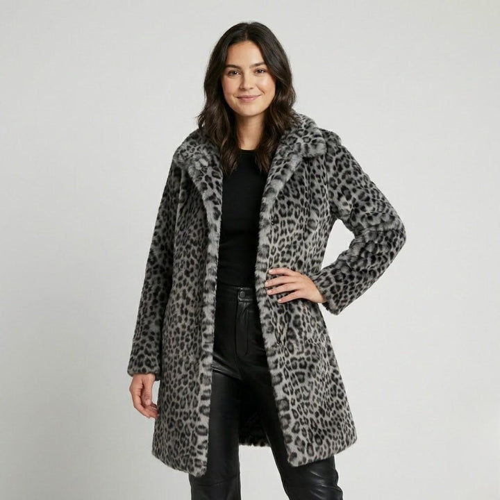 Μακρύ παλτό από συνθετική γούνα με άμεση γραμμή