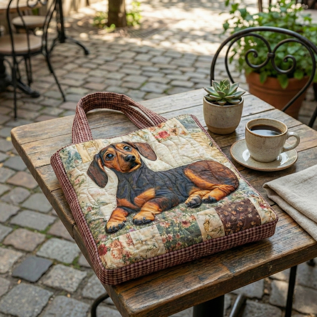 Τσάντα Tote με Κέντημα Dachshund Αγροικίας - Κωδικός GFTOQA1176