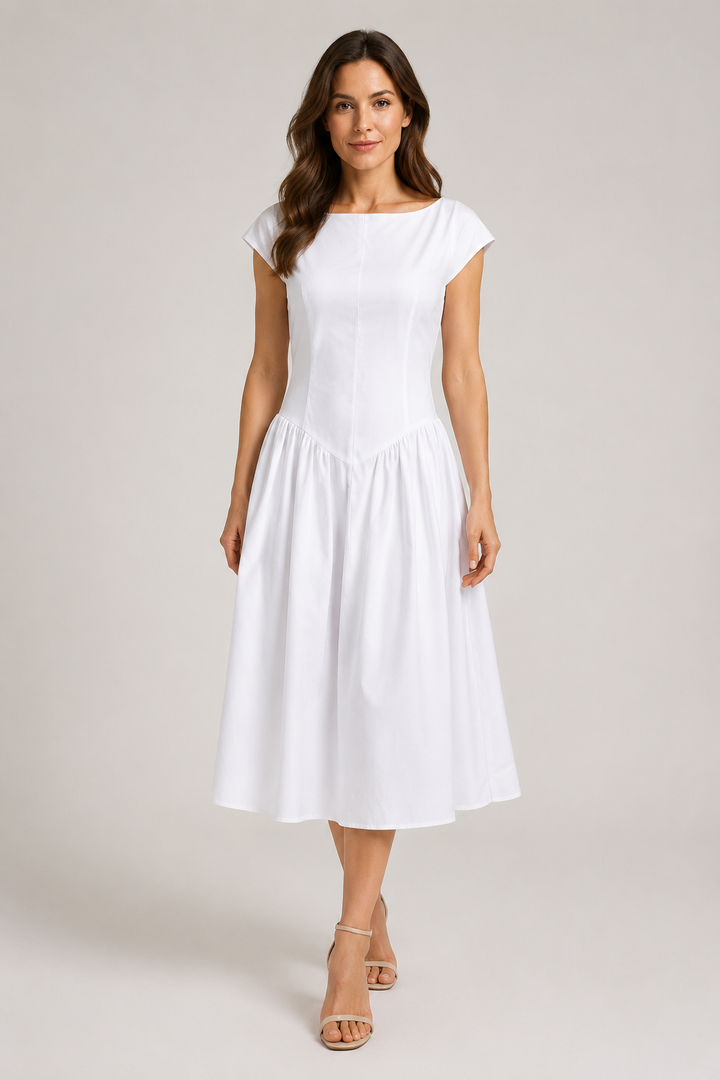 Želmíra | A-Line Midi Dress with Bateau Neckline
