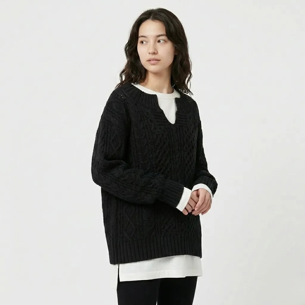 Oversize Πλεκτό Σετ με Σχέδιο Κοτσίδας