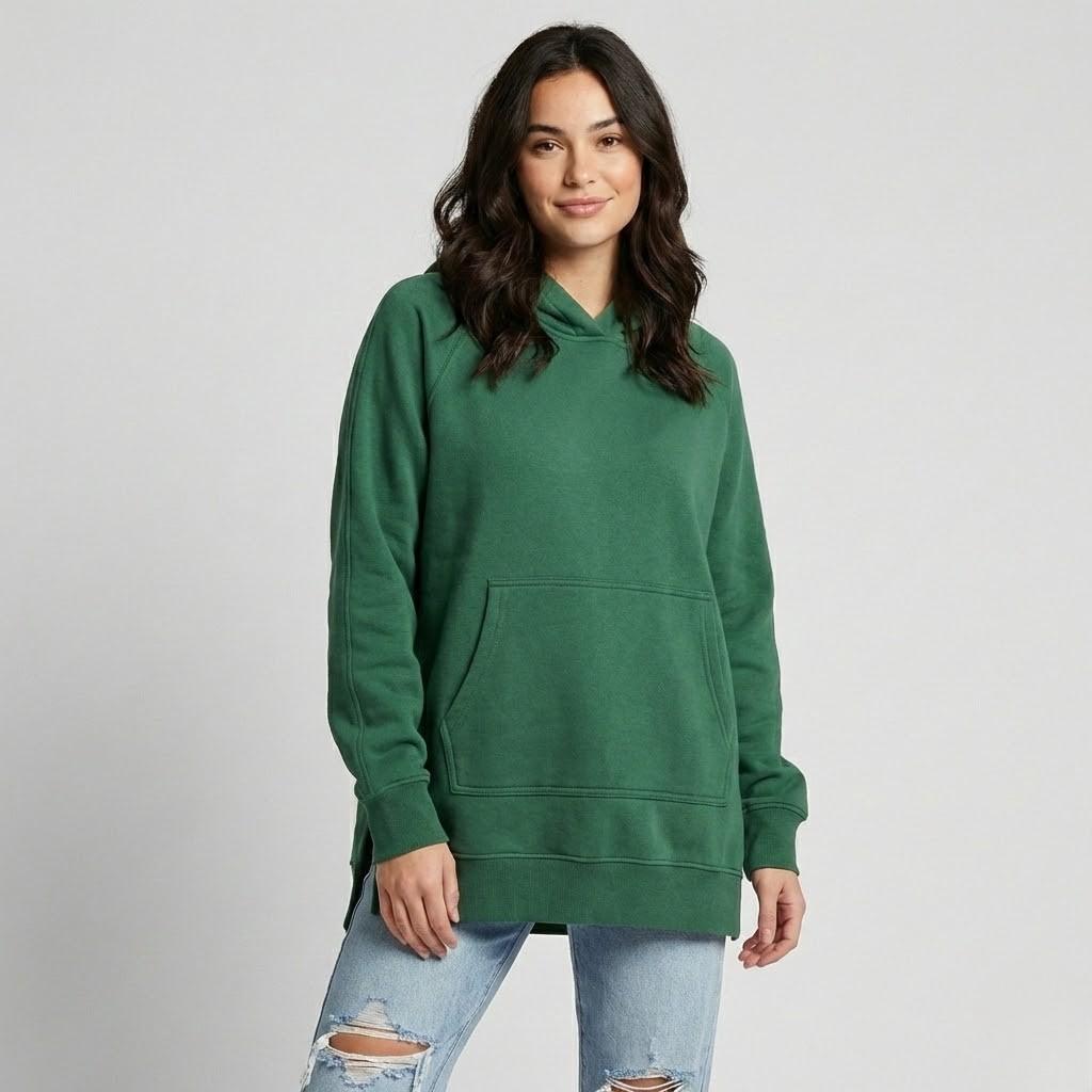 Μακρύ oversized φούτερ με κουκούλα και πλευρικές σχισμές