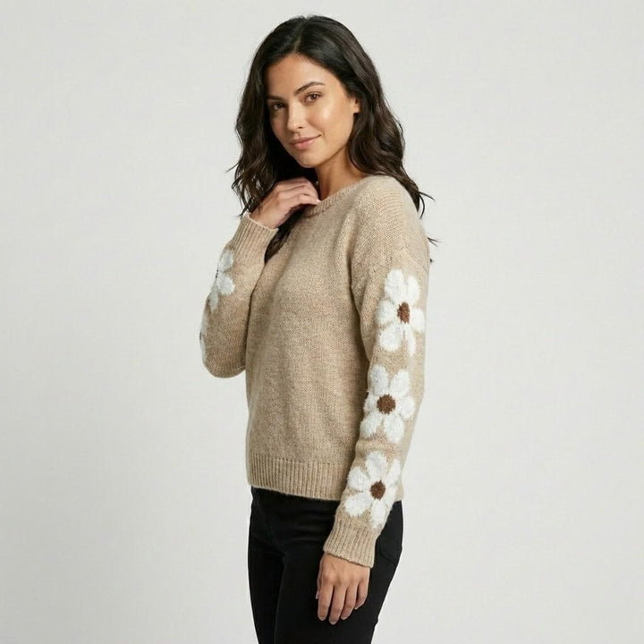 Πλεκτό πουλόβερ με λουλουδάτα σχέδια