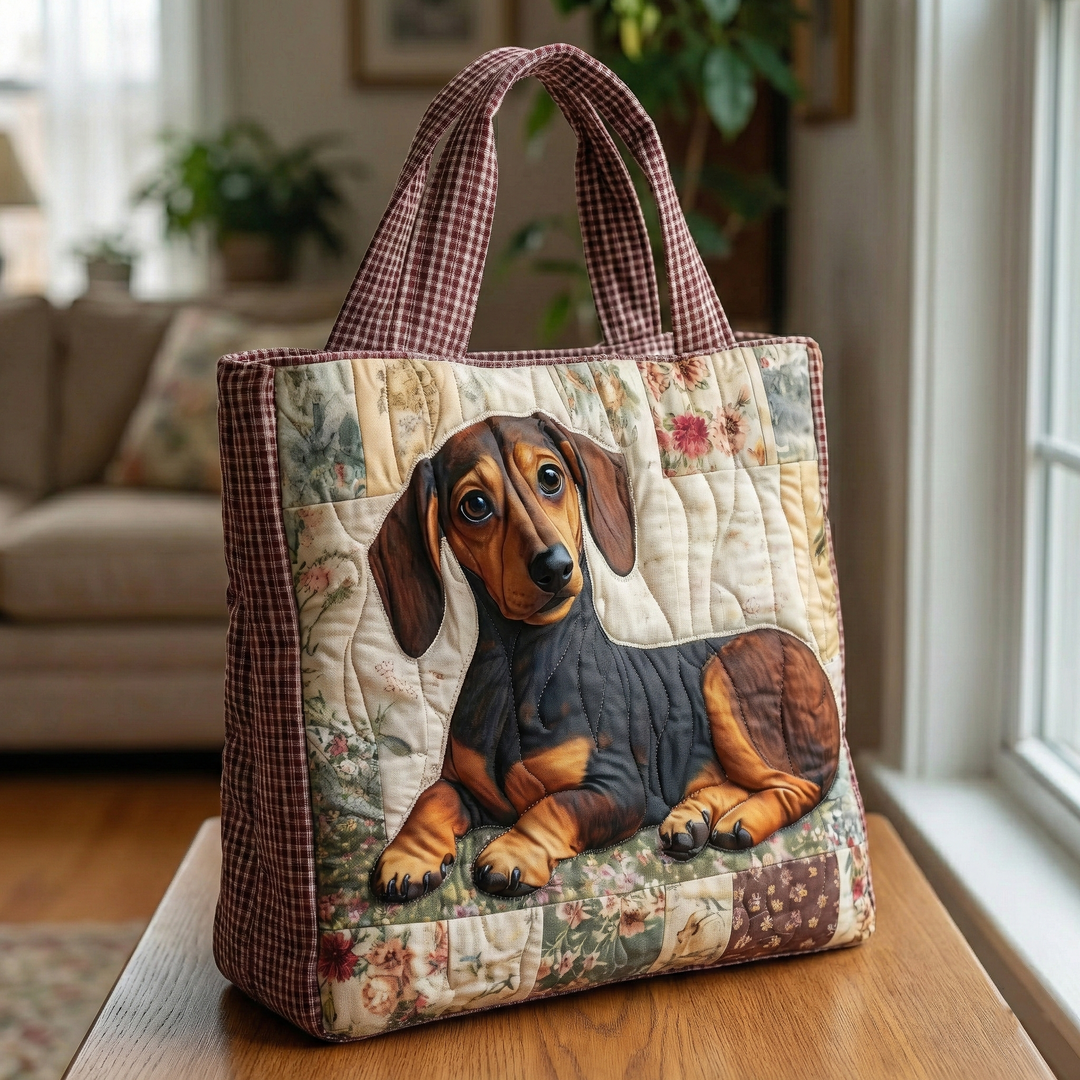 Τσάντα Tote με Κέντημα Dachshund Αγροικίας - Κωδικός GFTOQA1176
