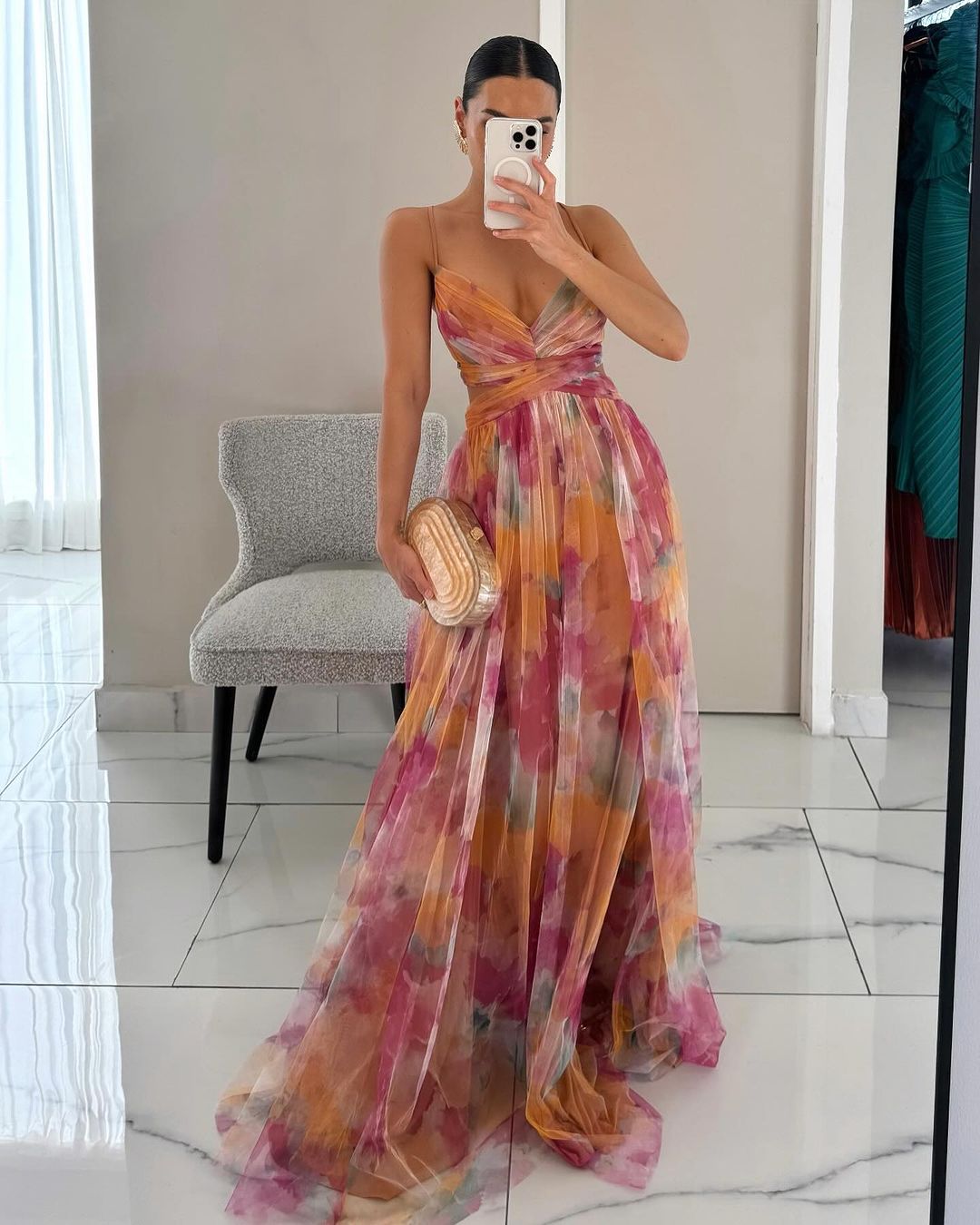 Αδελίνα | Maxi Φόρεμα σε Υδατογραφία Chiffon