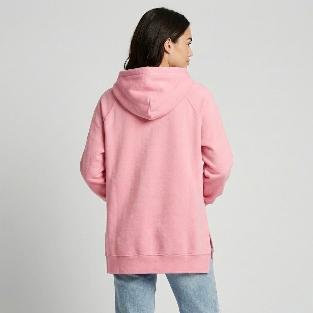 Μακρύ oversized φούτερ με κουκούλα και πλευρικές σχισμές