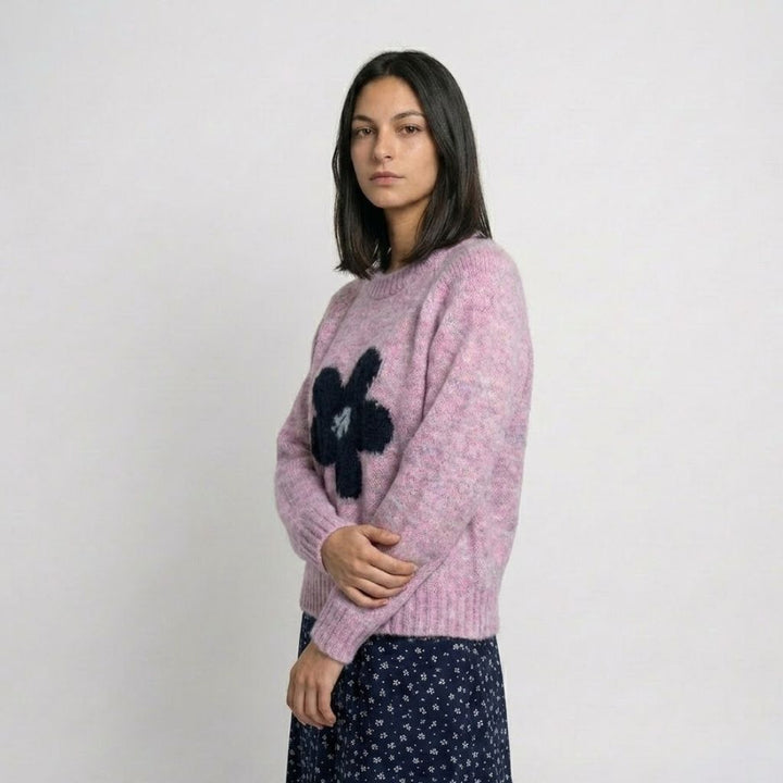 Ακρυλικό πλεκτό πουλόβερ με λουλουδάτο σχέδιο για καθημερινή χρήση