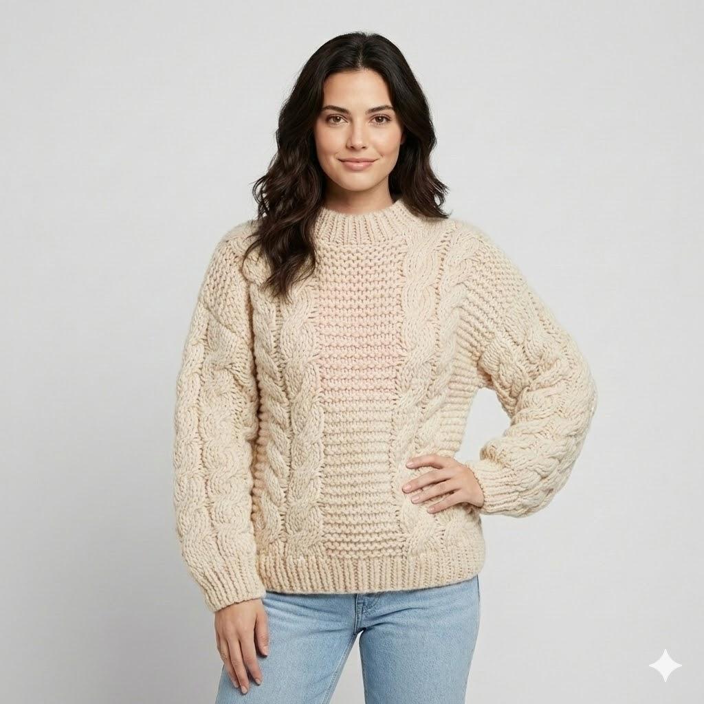 Oversized Πλεκτό Πουλόβερ με Σχέδιο Πλεξούδας