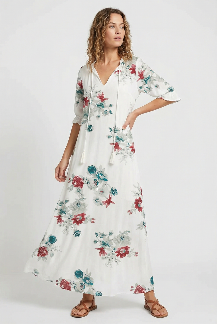 Denisa | Floral Maxi Dress with V-Neckline