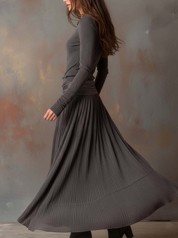 Charcoal Gray Vintage Ribbed Knit Maxi Dress