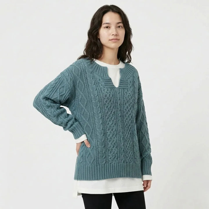 Oversize Πλεκτό Σετ με Σχέδιο Κοτσίδας