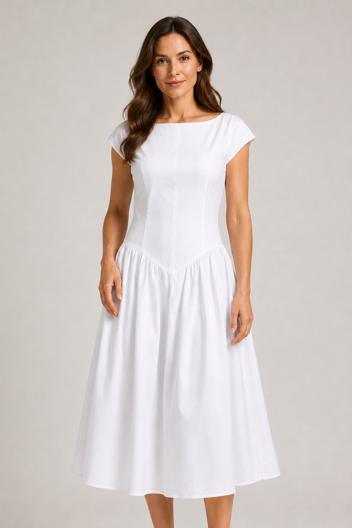 Želmíra | A-Line Midi Dress with Bateau Neckline