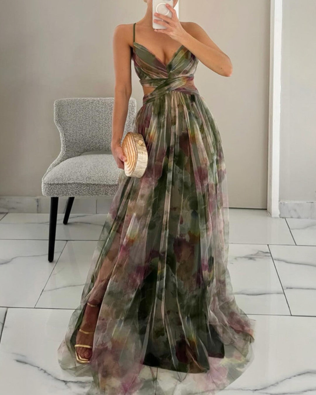 Αδελίνα | Maxi Φόρεμα σε Υδατογραφία Chiffon
