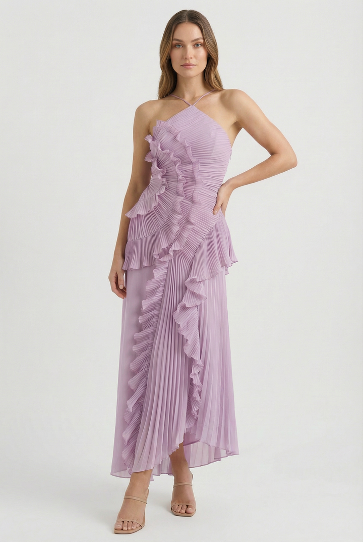 Bibiána | Asymmetrical Pleated Maxi Dress
